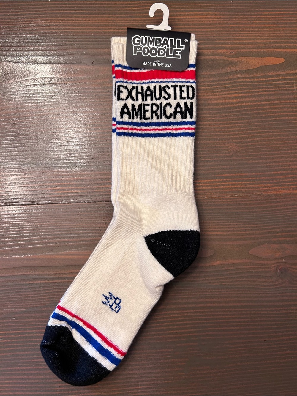 "Exhausted American" White Crew Socks